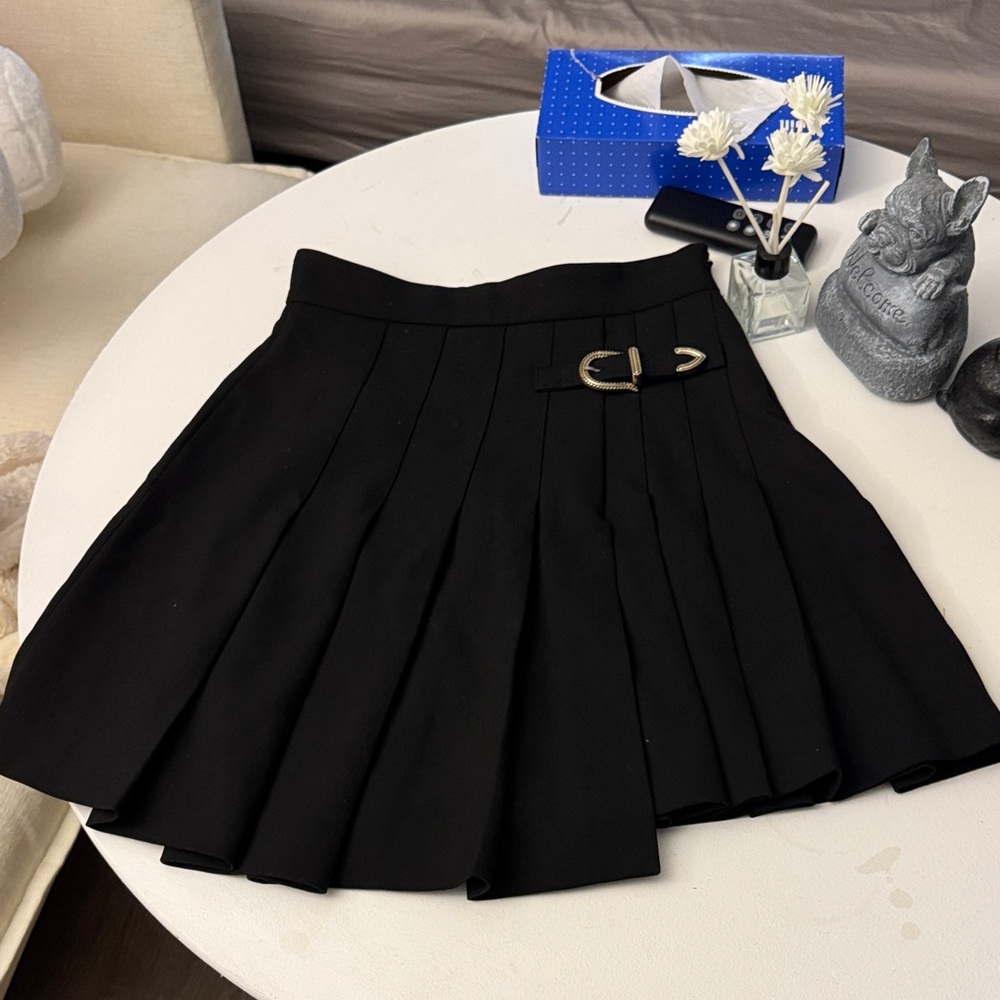 Maje Black Pleated Skirt with Buckle